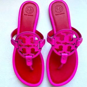 New Tory Burch Miller Sandals Imperial Pink Leather- Size 9